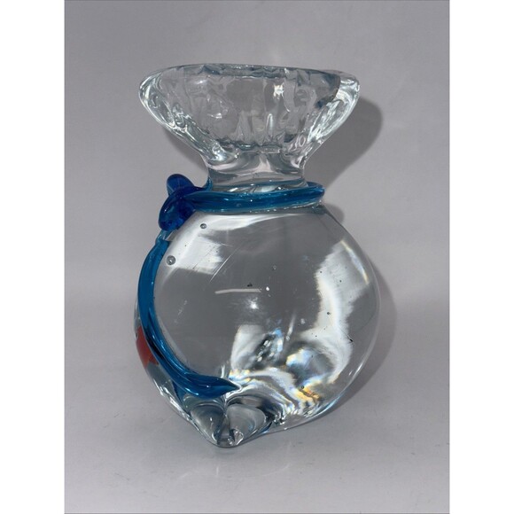 Murano Style Glass Goldfish In Bag Blue Tie Paperweight 4.25” Controlled Bubbles - Picture 2 of 7